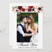 結婚式のバーガンディの花柄の写真 サンキューカード (正面/裏面)