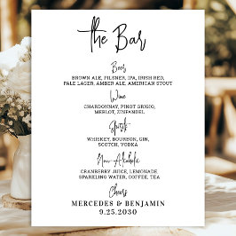 結婚式のバー ドリンク メニュー パーソナライズされたカリグラフィー ポスター