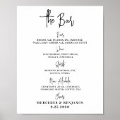 結婚式のバー ドリンク メニュー パーソナライズされたカリグラフィー ポスター (正面)