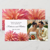 結婚式のピンクとコーラル ダリアの花 サンキューカード (正面/裏面)