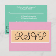 結婚式のピンクのサンディービーチの淡い青緑色のRSVP
