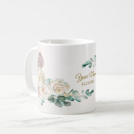 結婚式のピンクのバラ 水彩 ゴールド ダスティ パーティー コーヒーマグカップ
