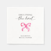 結婚式のピンクの蝶結びのシャワーパーティー スタンダードカクテルナプキン (正面)