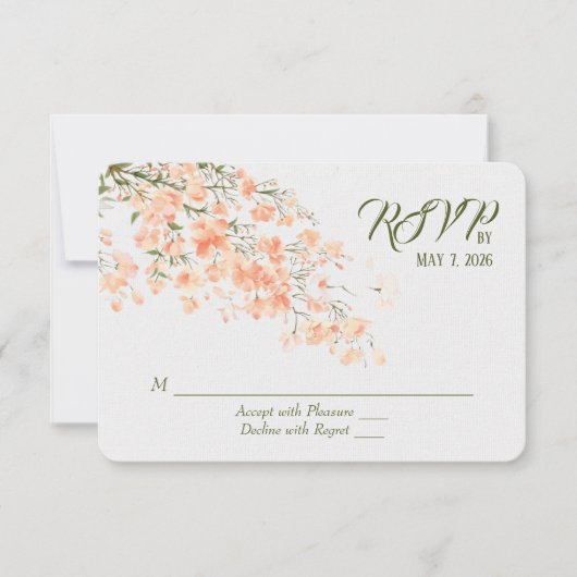 結婚式のピーチブロッサムRSVP 出欠カード (正面)