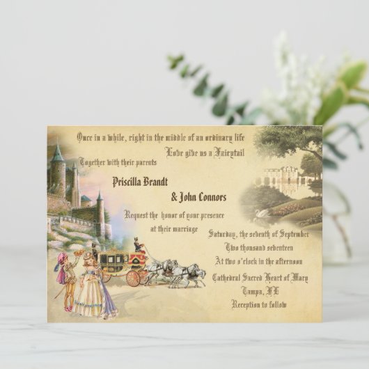 結婚式のファンタジーのおとぎ話、ロマンチックなユニークな作成 招待状 (スタンド正面)