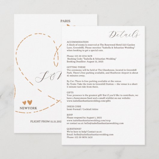 結婚式のフライト詳細 エンクロージャーカード (正面/裏面)