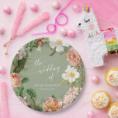 結婚式のブライダルシャワーの賢明な赤面のシダのバラのリース ペーパープレート (パーティー)