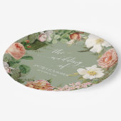 結婚式のブライダルシャワーの賢明な赤面のシダのバラのリース ペーパープレート (アングル)