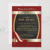 結婚式のブライダルシャワー|の上品の金ゴールドの赤のハイヒール 招待状 (正面)