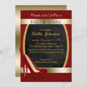 結婚式のブライダルシャワー|の上品の金ゴールドの赤のハイヒール 招待状 (正面/裏面)