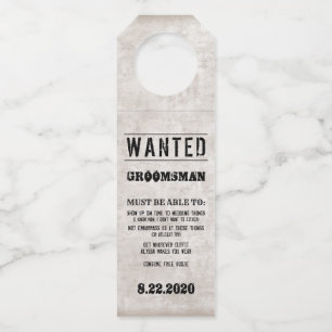 結婚式のブライダルパーティの花婿の付添人の提案のハンガーのラベル ボトルネックタグ