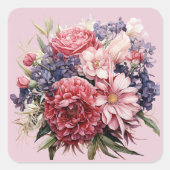 結婚式のブーケ バーガンディー ピンク パープル スクエアシール (正面)