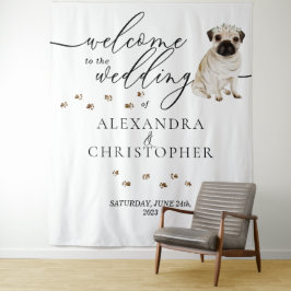結婚式のプグ犬へようこそ タペストリー