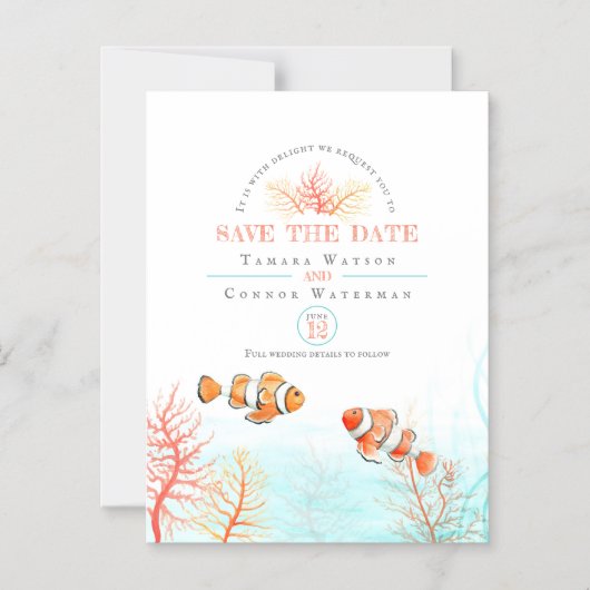結婚式のプリ通知 - 水生サンゴ熱帯魚 マグネット招待状 (正面)