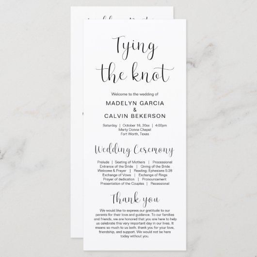 結婚式のプログラム, 現代の結婚式の式次第 プログラム (正面/裏面)