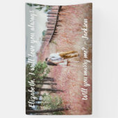 結婚式のプロポーズ 結婚しよう フォトとホワイトスクリプト 横断幕 (縦)