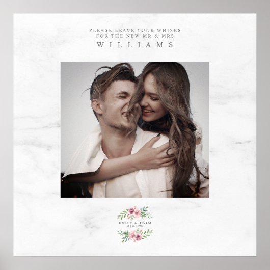 結婚式のベストウィッシュ ゲストフォト ロマンチックな花輪 ポスター (正面)