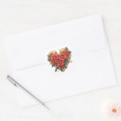 💎 結婚式のペーパーアイテムに赤い花のハートアクセント スクエアシール (封筒)