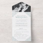 結婚式のミュートグリーンとホワイトの葉の写真と食事の返信 オールインワン招待状 (内側)