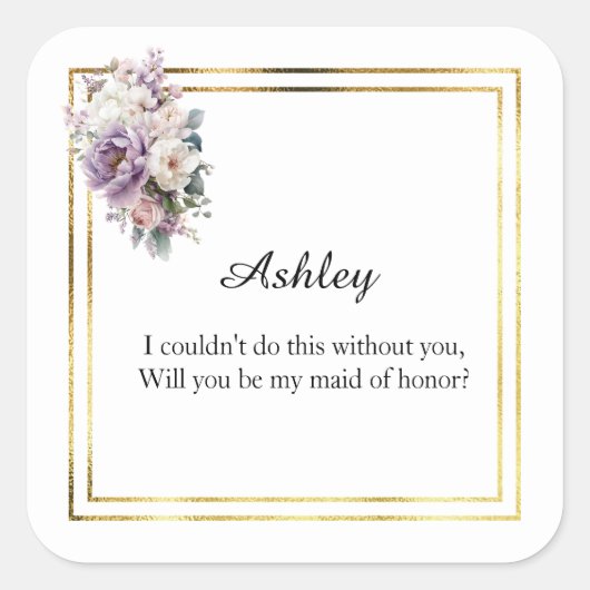結婚式のメイド・オブ・オナーギフトステッカー スクエアシール (正面)
