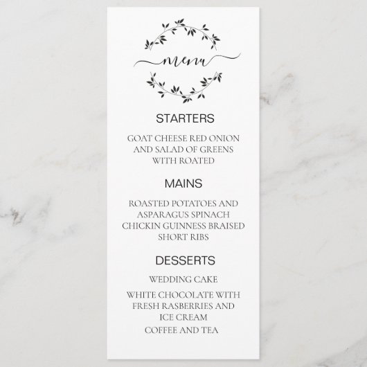 結婚式のメニュー 黒と白 メニュー (正面)