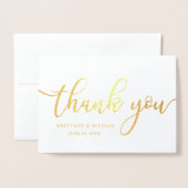 結婚式のモダンは写真の金ゴールド感謝していしています 箔カード (封筒付き正面)