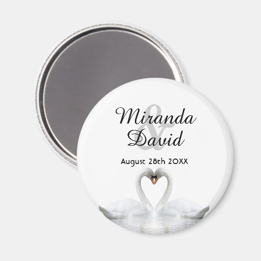結婚式のモノグラムにスワンのカップルの名前 マグネット (正面/裏面)