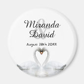 結婚式のモノグラムにスワンのカップルの名前 マグネット (正面)