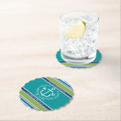 結婚式のモノグラムのいかりの月桂樹のリースの水は縞で飾ります ペーパーコースター (インサイチュ)