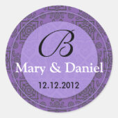 結婚式のモノグラムの花嫁の新郎の日付の封筒用シール ラウンドシール (正面)