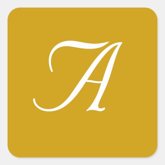 結婚式のモノグラムの金ゴールドの白い四角のステッカー スクエアシール (正面)