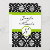 結婚式のモノグラム ダマスクグリーン 招待状 表 (正面/裏面)