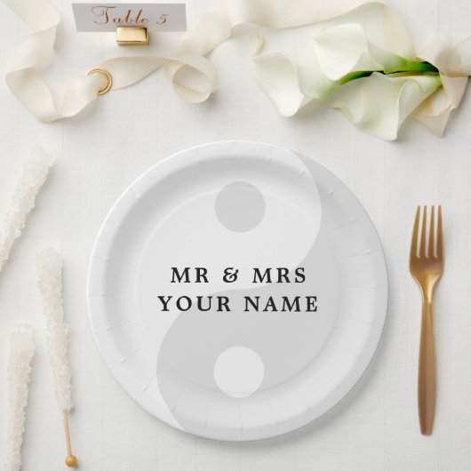 結婚式のライトグレー陰陽紙プレート ペーパープレート (ウェディング)