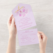 結婚式のライラックの花の水彩写真の食事への返信