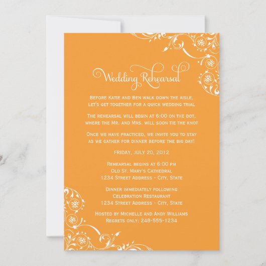 結婚式のリハーサルおよび夕食の招待状|のオレンジ 招待状 (正面)