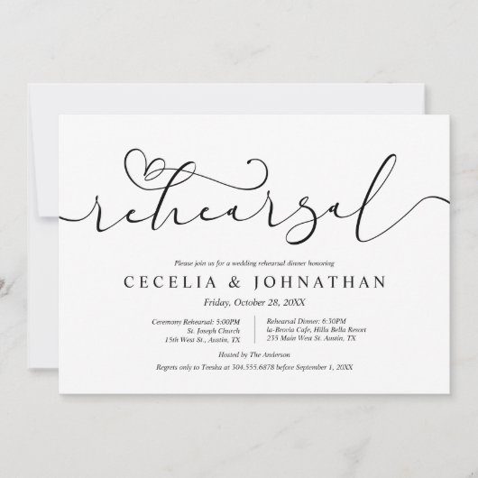 結婚式のリハーサルとディナー, 現代のミニマル 招待状 (正面)