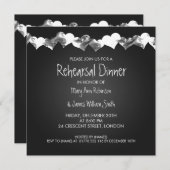 結婚式のリハーサルの夕食のグランジなハートの黒 招待状 (正面/裏面)