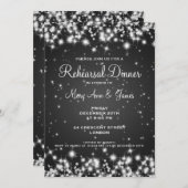 結婚式のリハーサルの夕食の冬の輝きの黒 招待状 (正面/裏面)