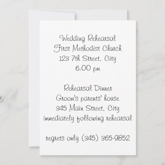 結婚式のリハーサルの夕食の招待状 招待状 (裏面)