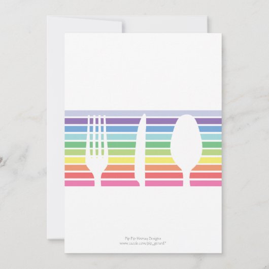 結婚式のリハーサルの夕食の虹の食事用器具類の招待 招待状 (裏面)