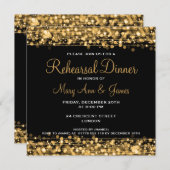 結婚式のリハーサルの夕食の輝きの金ゴールド 招待状 (正面/裏面)