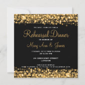 結婚式のリハーサルの夕食の輝きの金ゴールド 招待状 (正面)