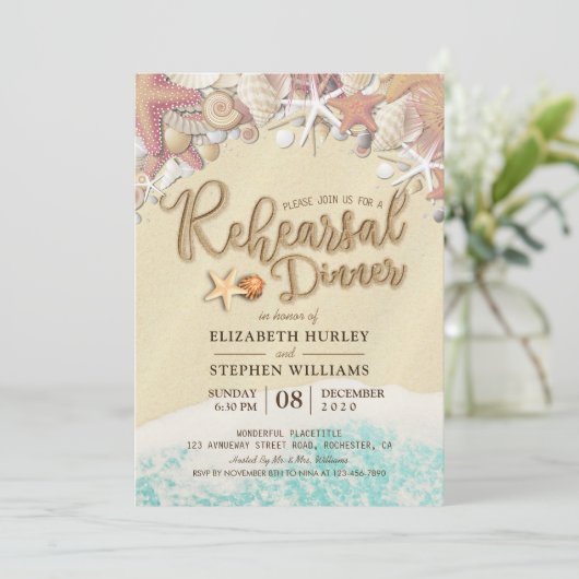 結婚式のリハーサルディナー 夏のビーチ タツノオトシゴ 招待状 (スタンド正面)