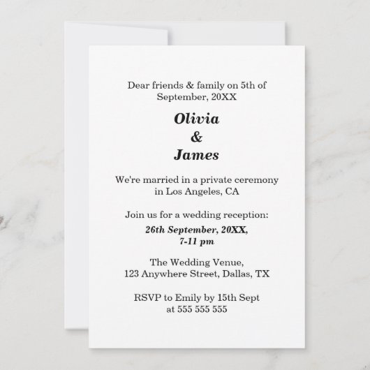 結婚式のレセプションパーティーの後に幸せに 招待状 (裏面)