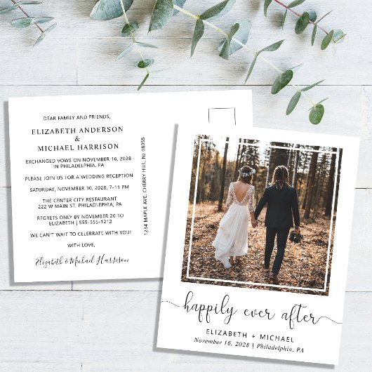 結婚式のレセプション写真の後ずっと幸せに 案内ポストカード