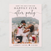 結婚式のレセプション後のパーティー写真の保存日付 案内ポストカード (正面)