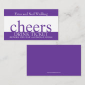 結婚式のレセプション用パープルドリンクチケット エンクロージャーカード (正面/裏面)