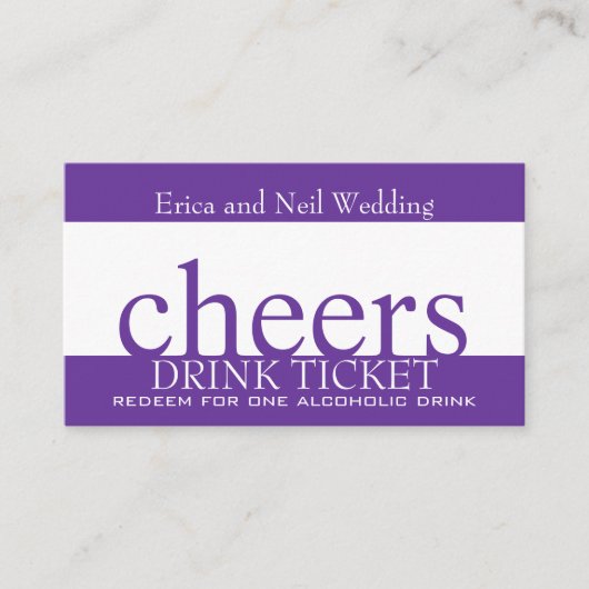 結婚式のレセプション用パープルドリンクチケット エンクロージャーカード (正面)