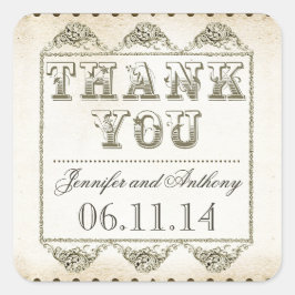 結婚式のヴィンテージのタイポグラフィのシールをありがとう スクエアシール