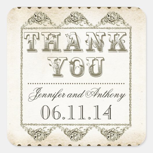 結婚式のヴィンテージのタイポグラフィのシールをありがとう スクエアシール (正面)